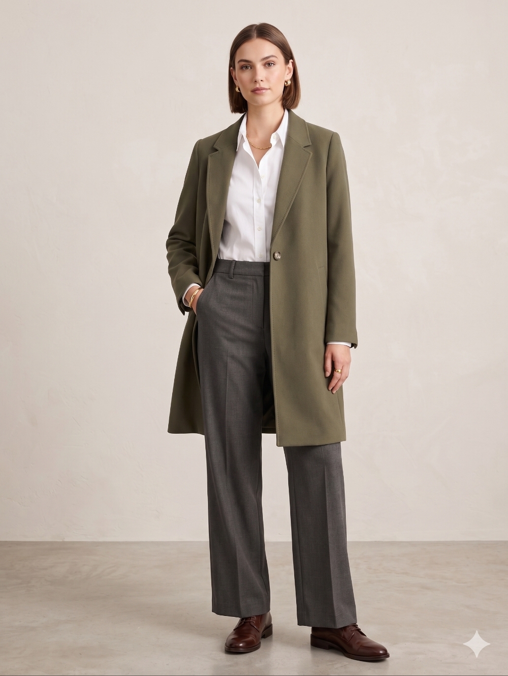 RW&CO - Olive Green Single-Button Long Coat - Picture 2 of 8
